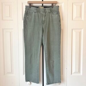 Democracy Ab Technology Sage Green Straight Leg Frayed Hem Pants Womens 10